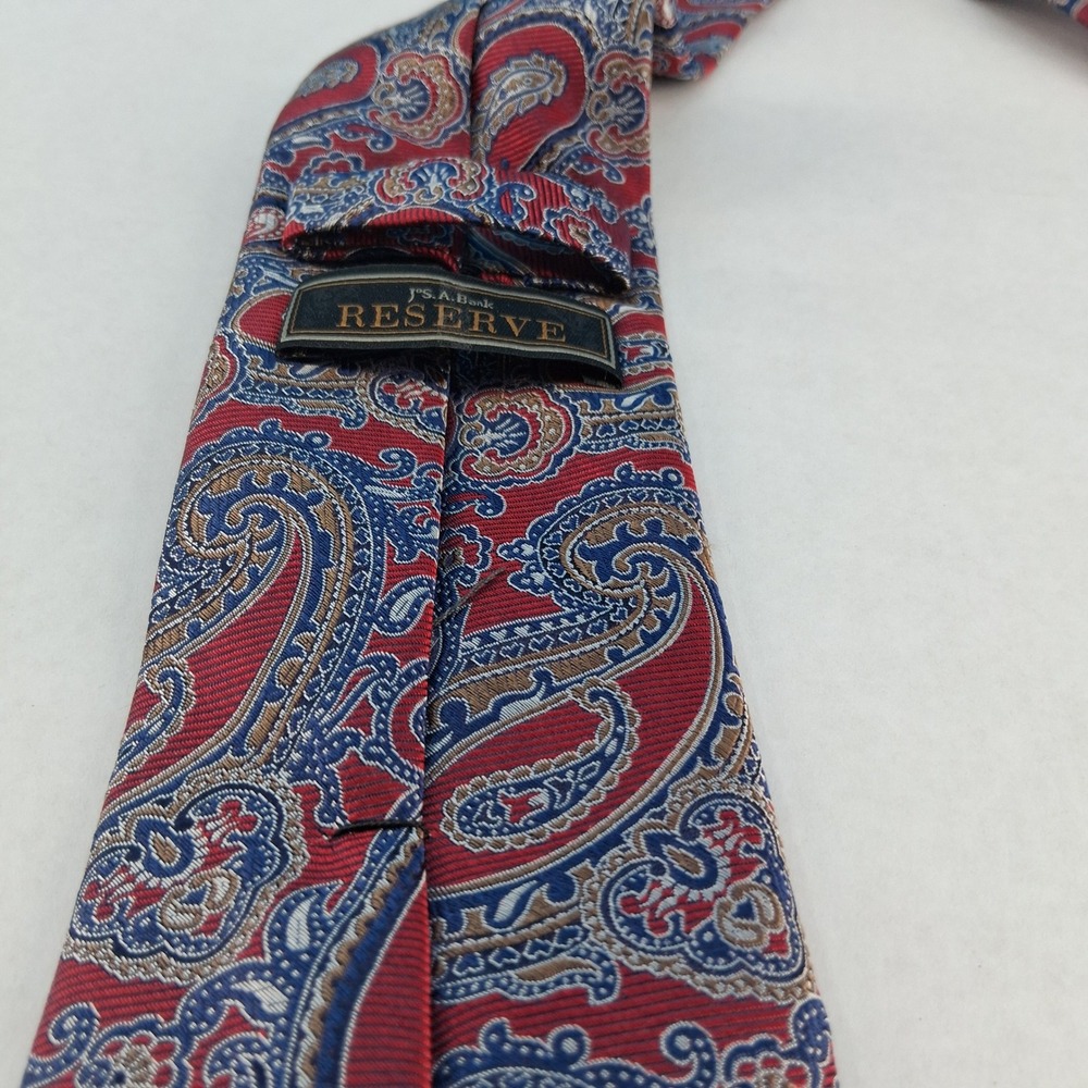 Jos. A. Bank Necktie Mens OS Red Paisley Reserve 100% Silk Classic Woven Tie - Picture 2 of 10